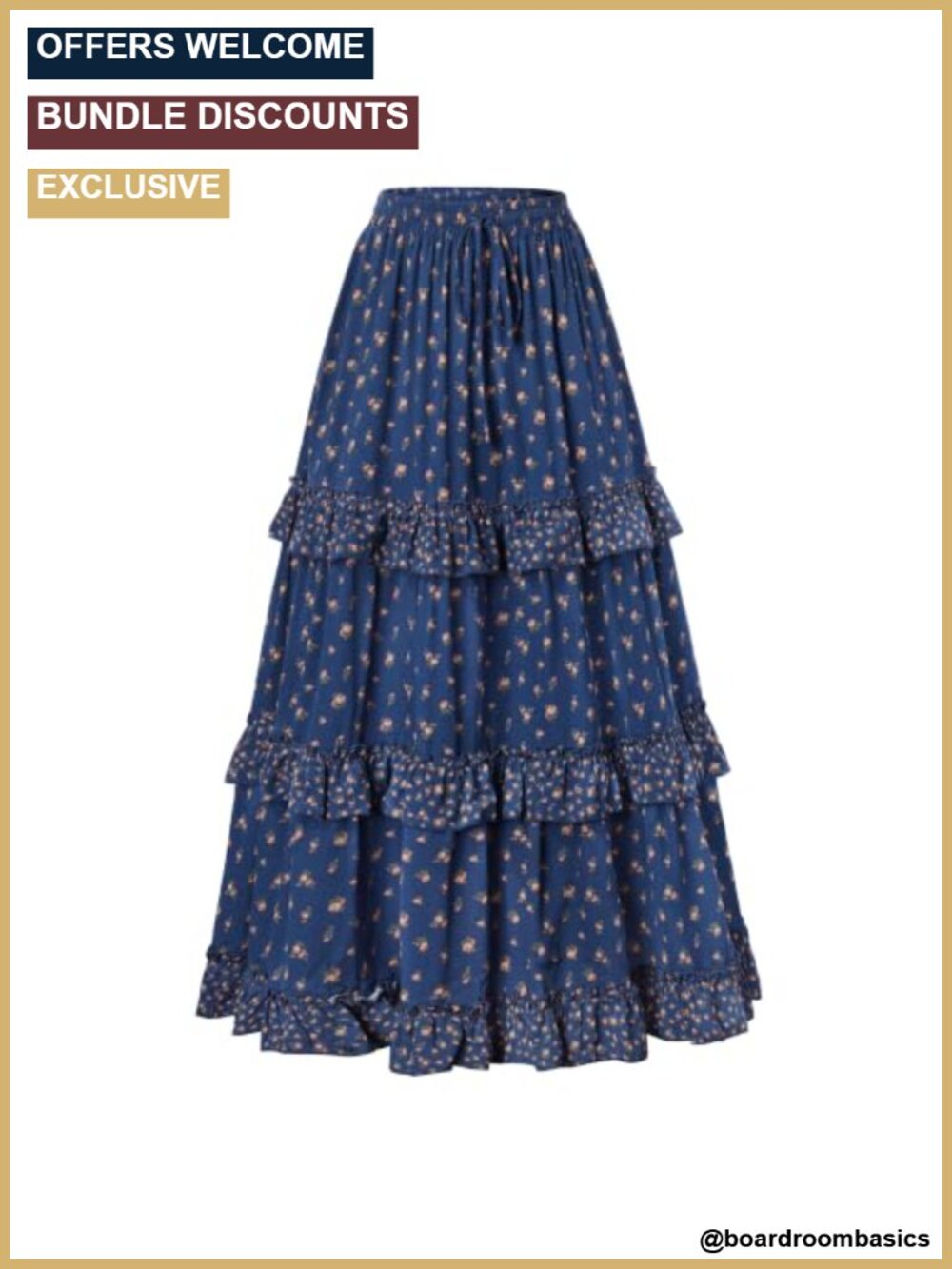 Boho Floral High Waist Maxi Skirt with Pockets, Tiered A-Line